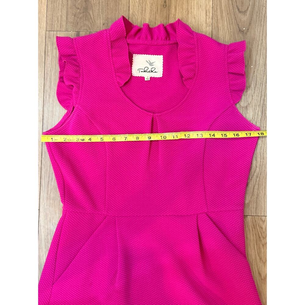Anthropologie Tabitha Magenta Pink Ruffle Trim Fit and Flare Dress Size 4 - Picture 4 of 6